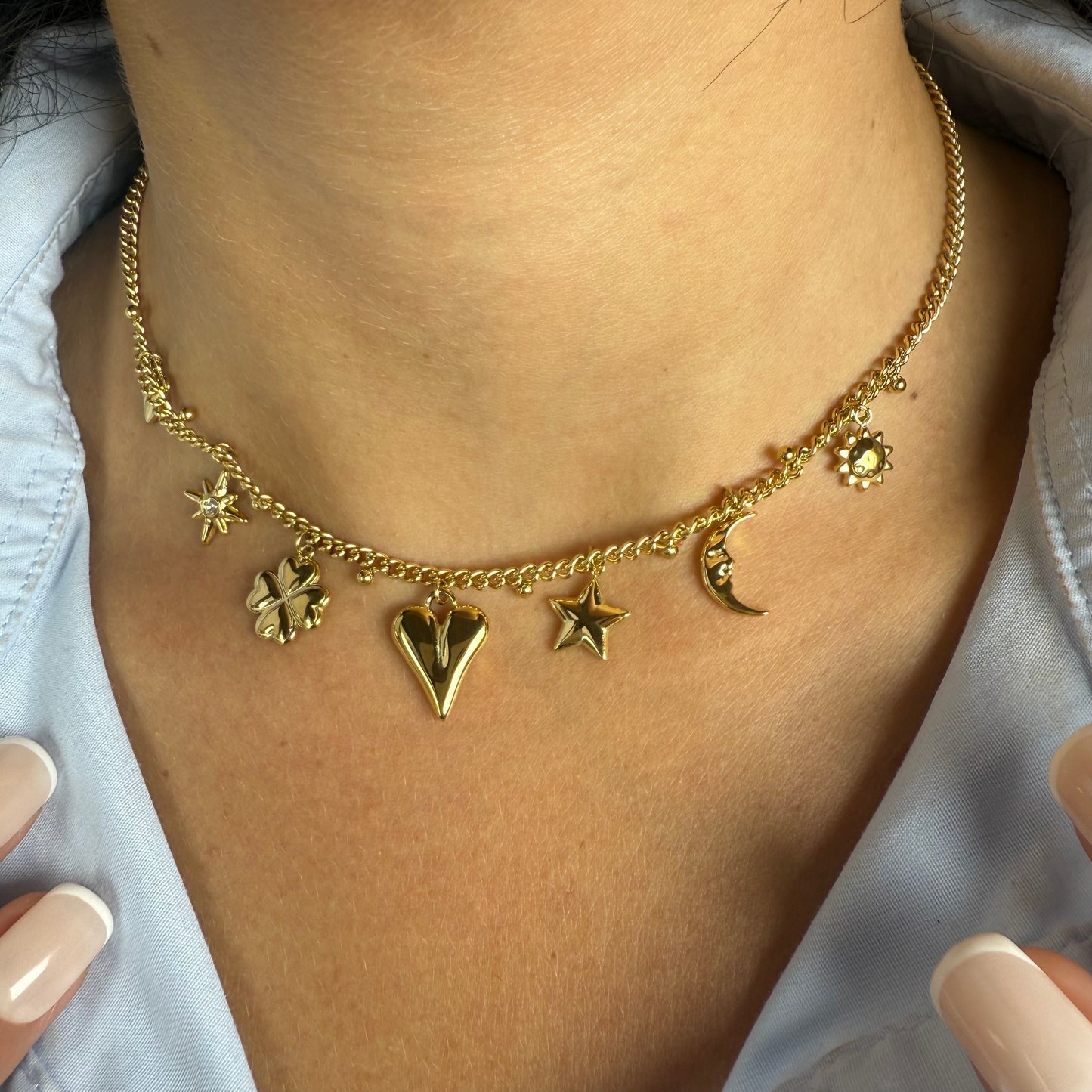 COLLIER ACIER INOXYDABLE MOON GOLD